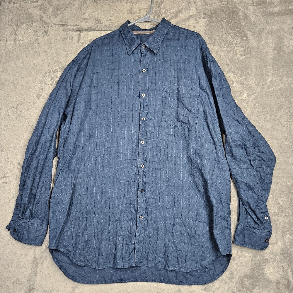 Tommy Bahama 2XT 100% Linen Long Sleeve Button Down Shirt Blue, Relaxed. EUC